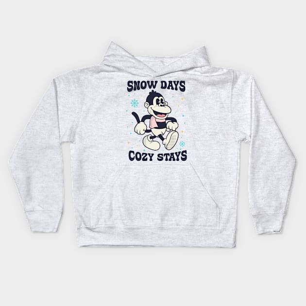 Monkey, Snow days cozy stays Kids Hoodie by dadan_pm